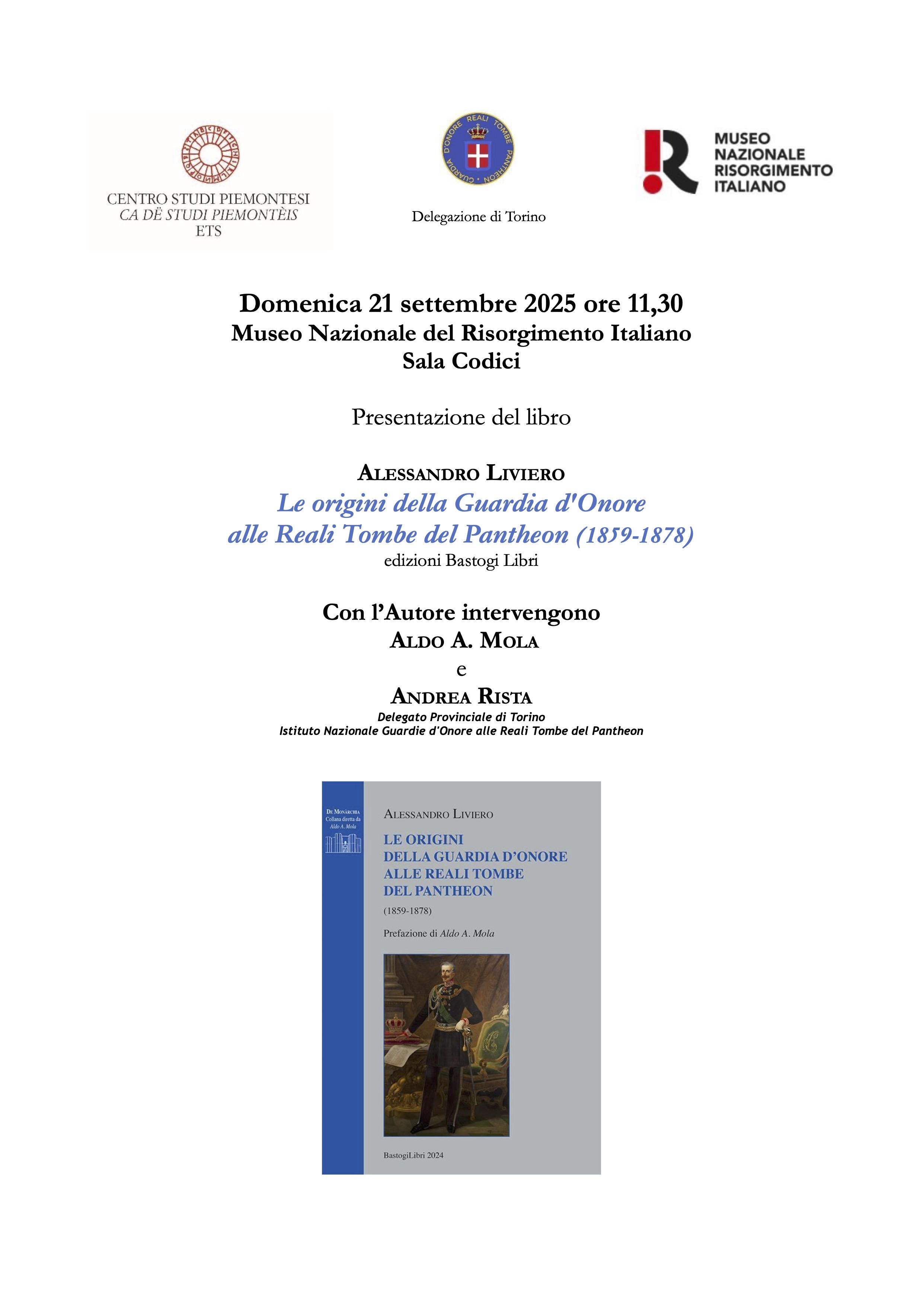 TORINO: PRESENTAZIONE DEL LIBRO LE ORIGINI DELLA GUARDIA D'ONORE ALLE RR.TT. DEL PANTHEON